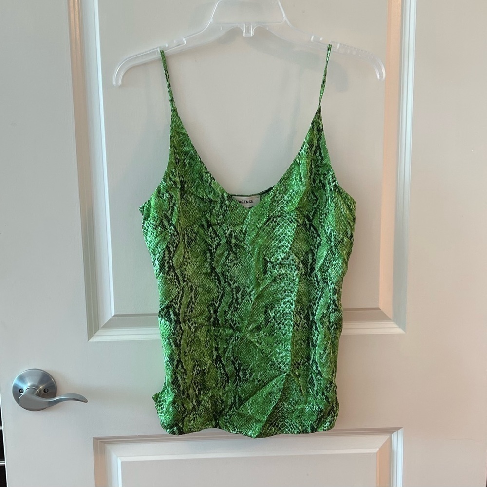 L'agence Green Python Spaghetti Strap Silk Tank T… - image 1